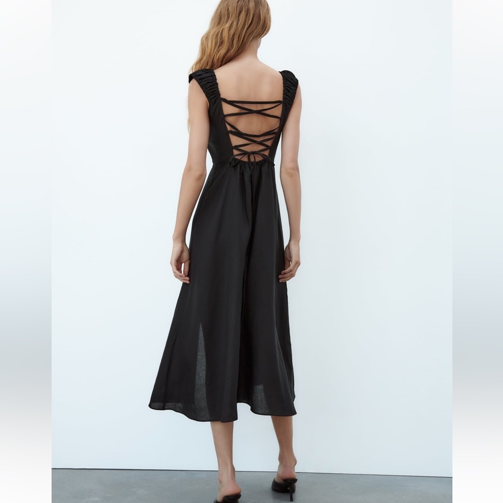Zara Black Linen Blend Midi Dress